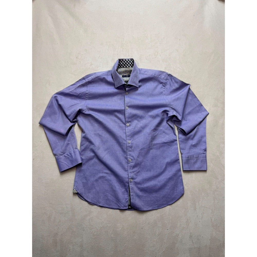Stone Rose Mens Lavender Egyptian Cotton Button Down Shirt Floral Gingham Trim 3